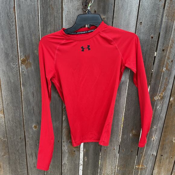 Under Armour Mens Red Long Sleeve Heat Gear Sz Small - Picture 2 of 5